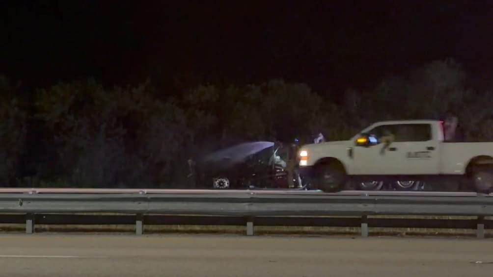 A red semi has been burned to the ground on 95 South just after Wickham.