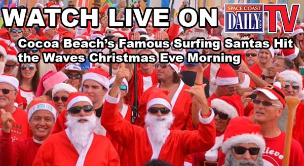 WATCH LIVE: Surfing Santas Set to Entertain Thousands of Spectators Along Cocoa Beach