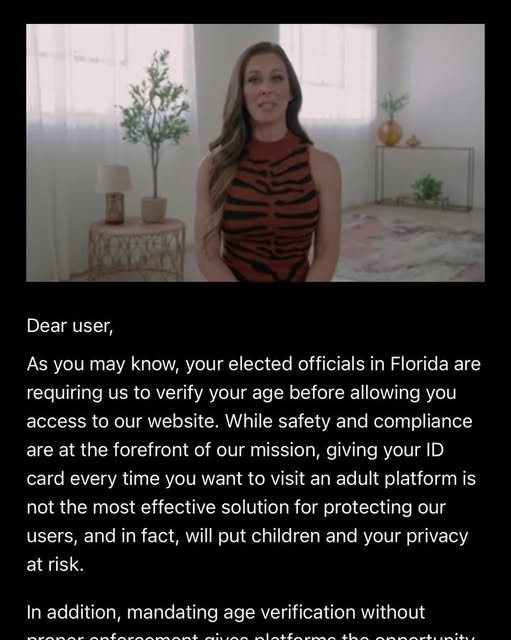 As of today, this is what users in Florida see when trying to access PornHub.