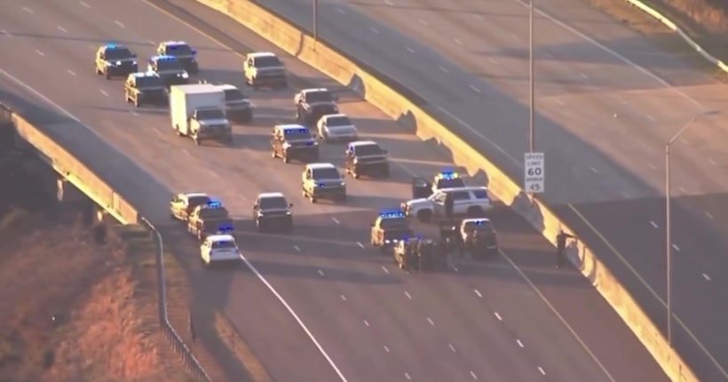 18-wheeler truck surrounded on I-85 in Greenville County, South Carolina after the driver claimed to have a bomb, per WX...