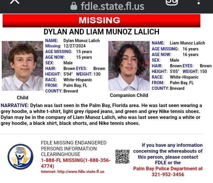 These two teens are still missing from Palm Bay. Please share.