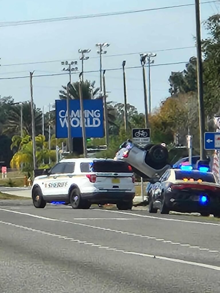 Truck upside down in ditch on 520/95.  📸 Ron Dermeltred
