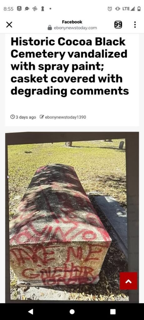 Update on the vandalized cemetery.Update: as of Monday the city of Cocoa and community members worked to locate the fami...