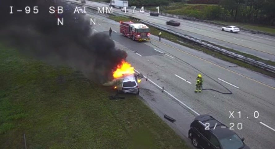 Vehicle on fire after major crash on 95 South in Palm Bay after Palm Bay Rd.