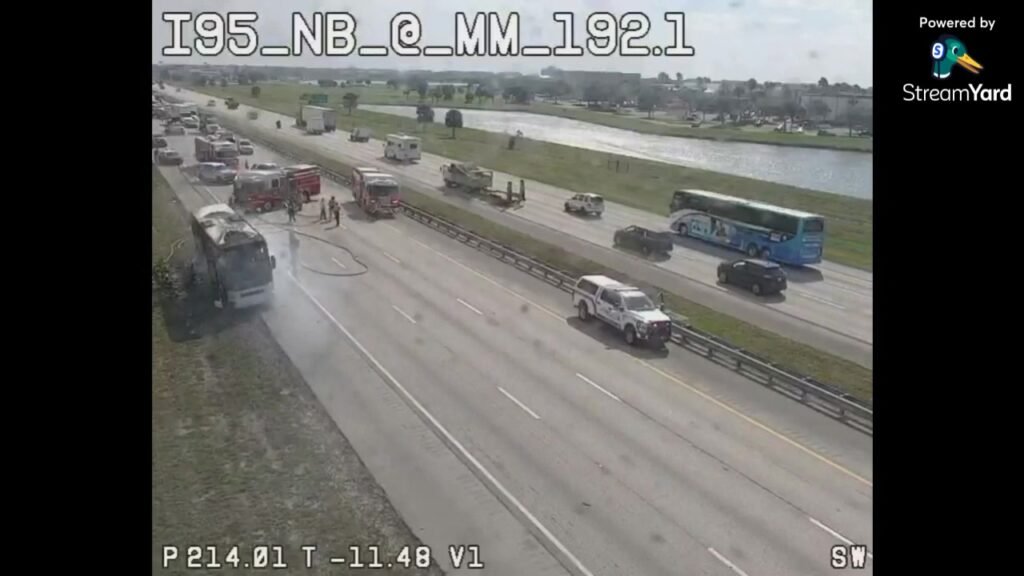 Bus on fire 95 North after Wickham Rd