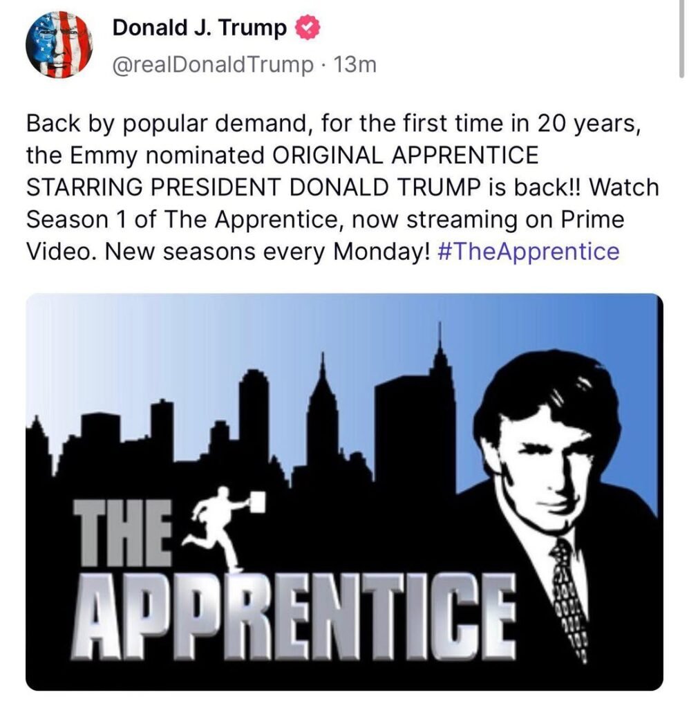 BREAKING: President Trump announces that ‘The Apprentice,’ starring himself, is airing again for the first time in 20 ye...