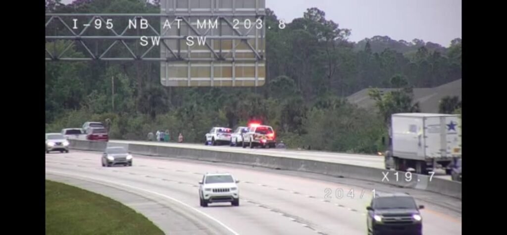 Vehicle into the trees 95 South just south of 528.