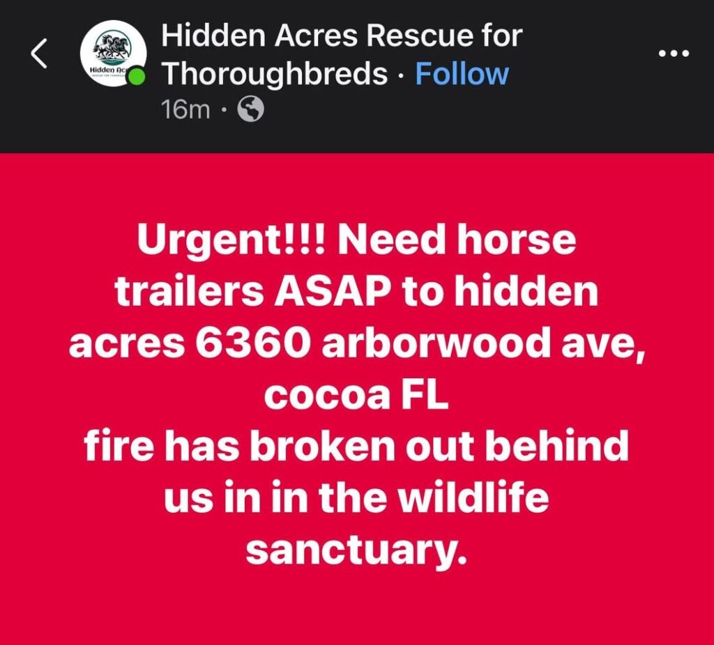 UPDATE: Need met.  Urgent need from dangerous wildfire in Cocoa.