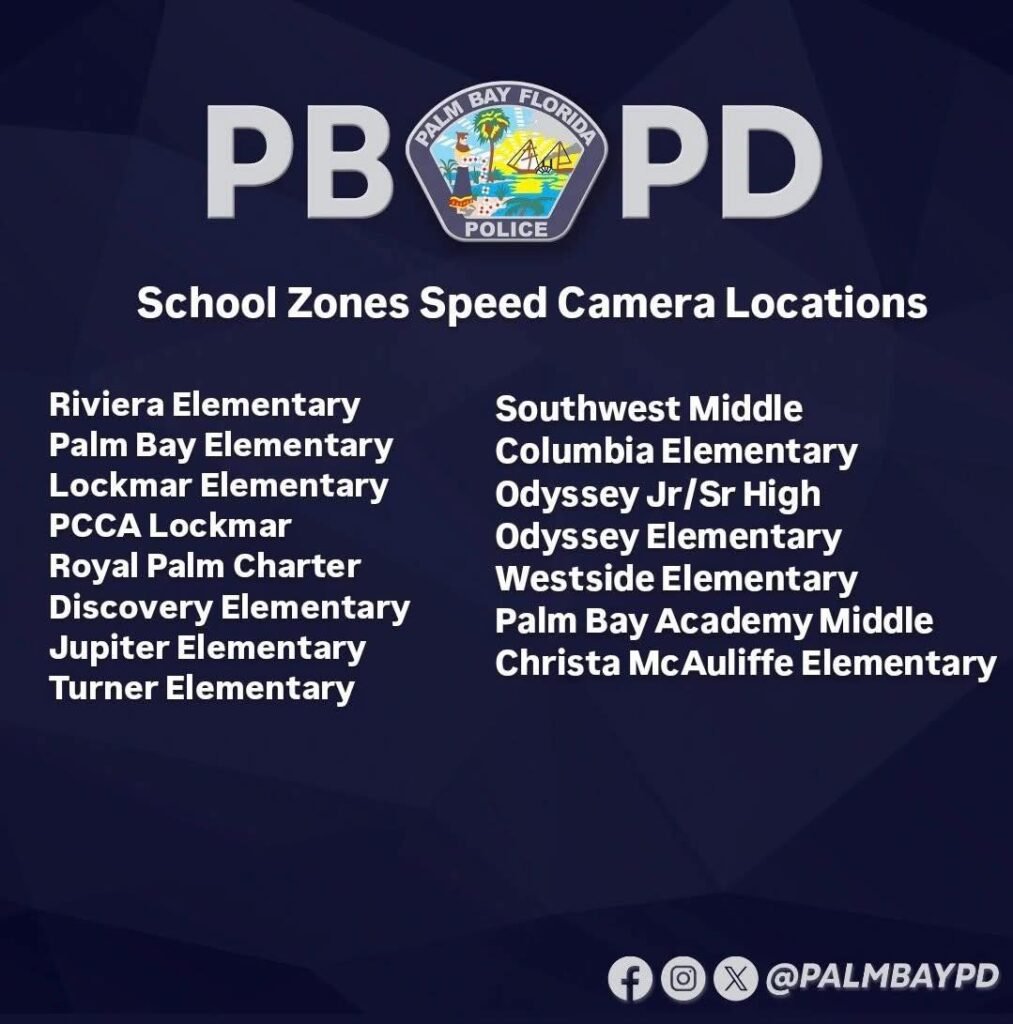Effective Monday, March 31st the below school zones in Palm Bay will have speed cameras activated to enhance safety for...