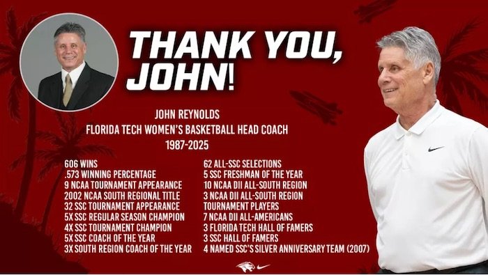 After 38 Seasons With Florida Tech, Women's Basketball Coach John Reynolds Announces Retirement