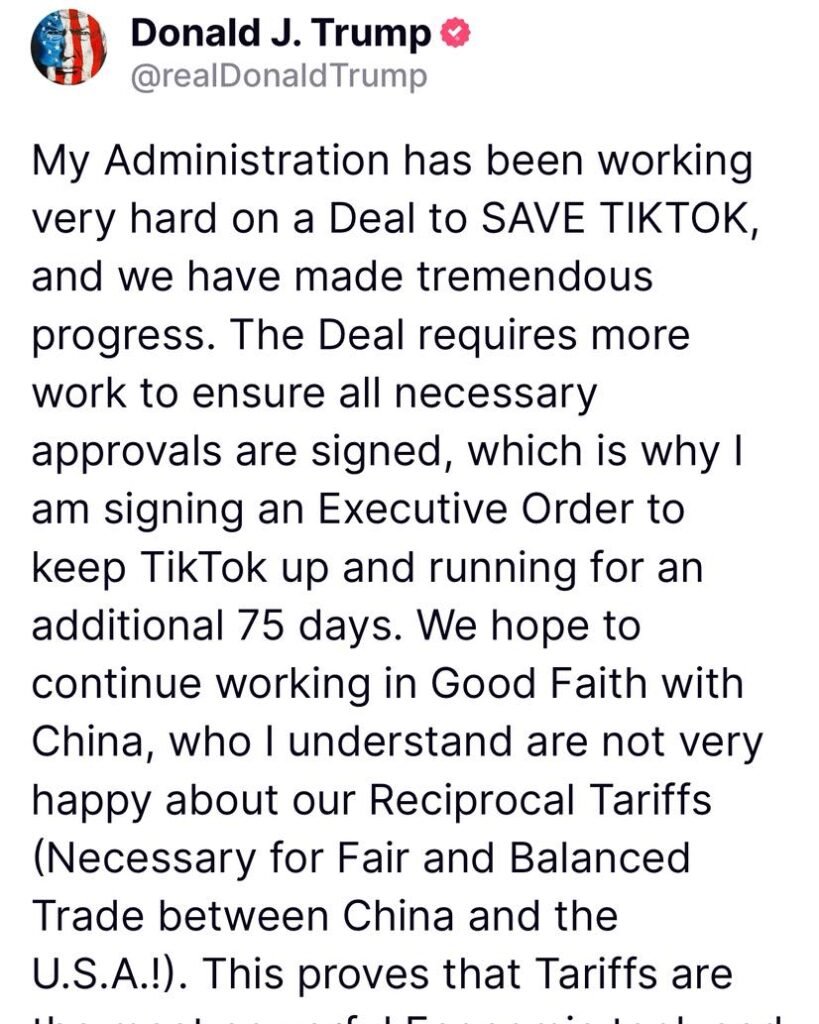 Trump announces order to keep TikTok up and running for 75 more days.