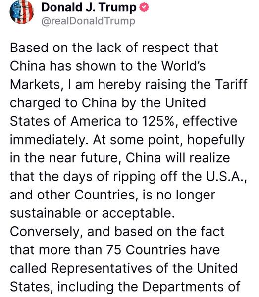 🚨 Trump Strikes Back: 125% Tariffs on China, Backs down giving 90-Day Pause at 10% for All Others! 🚨 President Donald...
