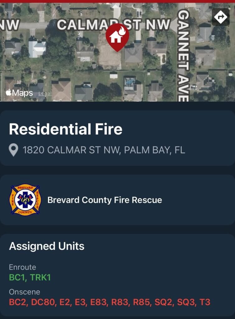 Palm Bay Fire on scene for a serious house fire. All occupants out of the home safely but surrounding homes being evacua...