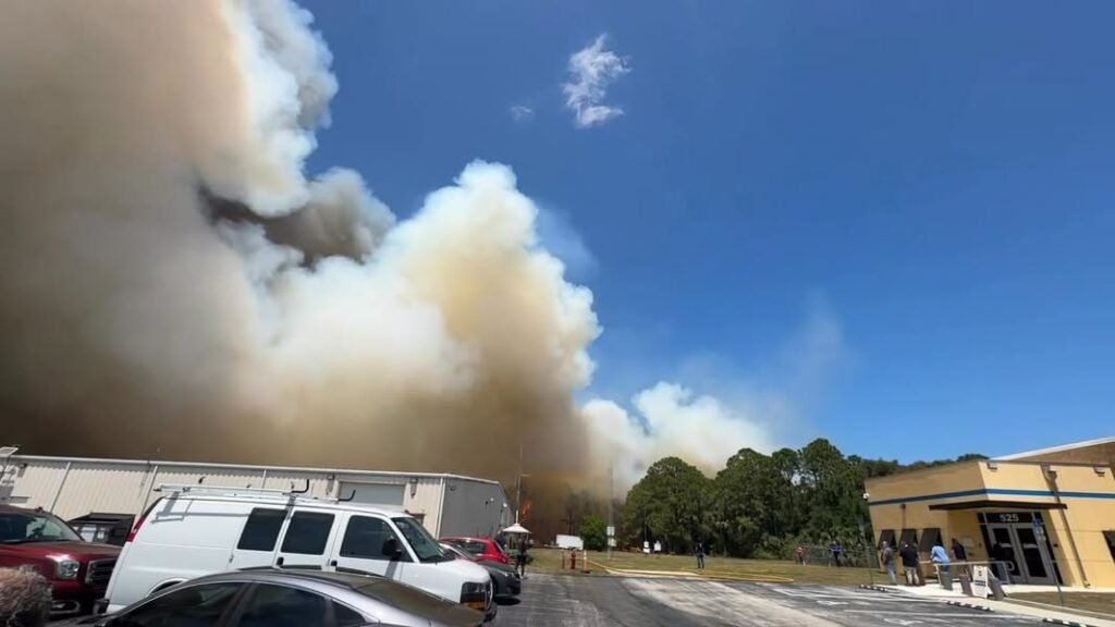 Melbourne Fire, Brevard County Fire, and Florida Forest Service crews are currently battling a brush fire on John Rodes...