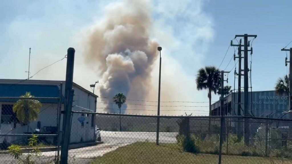 8 crews fighting a massive fire at the landfill in Cocoa.