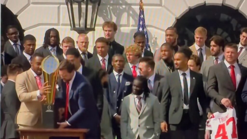 JD Vance just broke apart the College Football Playoff National Championship trophy on live television.