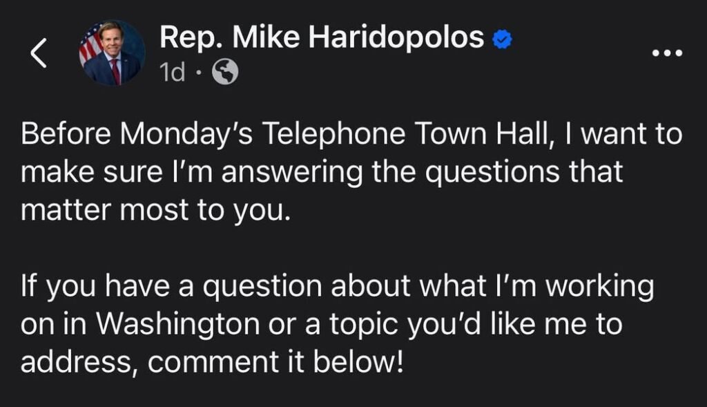 Congressman Mike Haridopolos is conducting telephone town hall tomorrow.