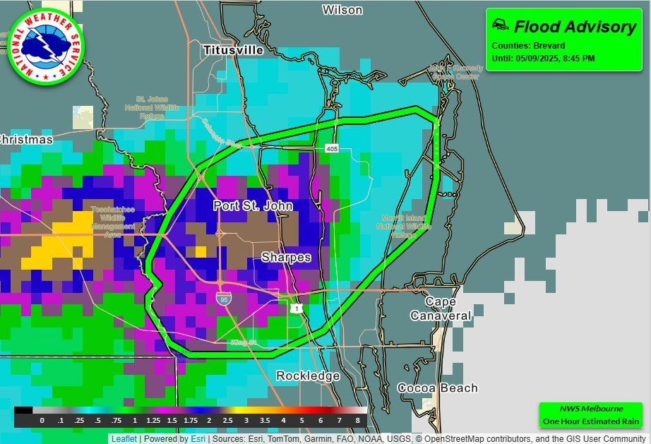 7:15 PM | A Flood Advisory has been issued for portions of Brevard County until 8:45 PM EDT.  Between 2 and 3 inches of...