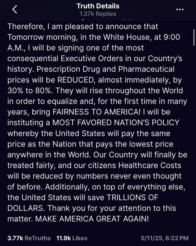 Trump announced tomorrow he will sign an executive order slashing drug prices up to 80%.