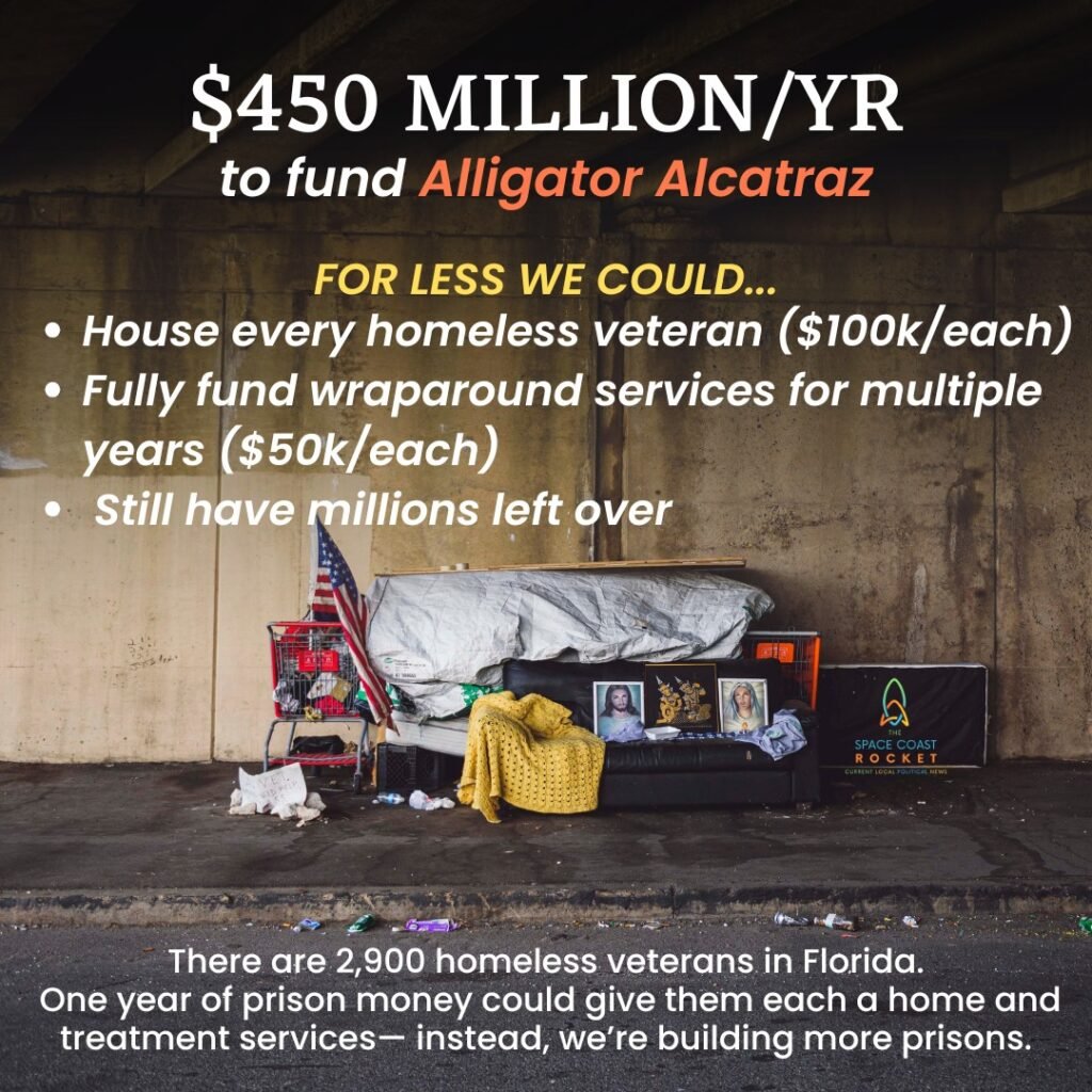 Florida spends $450 million a year to operate “Alligator Alcatraz” — We could end Veteran Homelessness overnight for les...