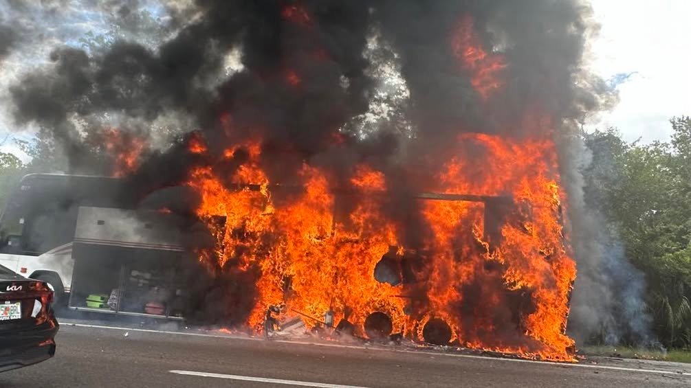 Expect major delays heading north on 95 out of Brevard. An entire charter bus is engulfed in flames near Creighton. All...