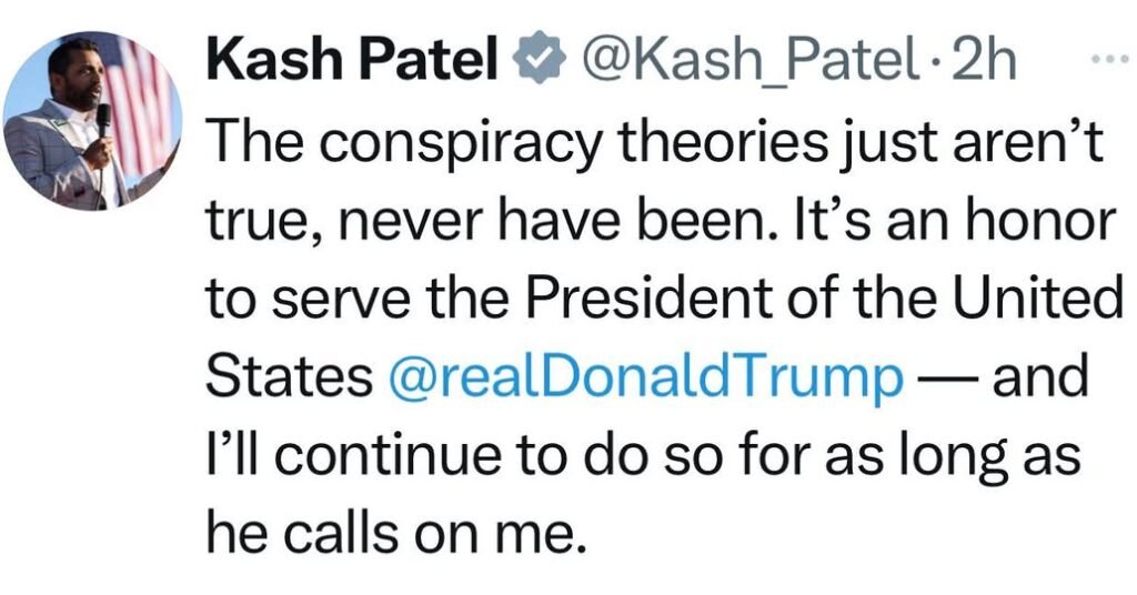 🚨 BREAKING: Kash Patel now claims “the conspiracy theories just aren’t true” and insists Jeffrey Epstein died by suicid...