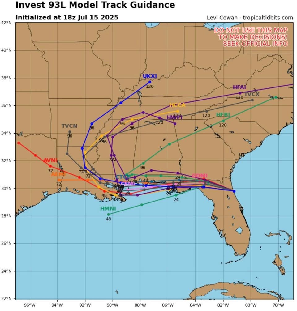 LATEST: Most models  keep this system over land and just skimming the coast. Without much of an opportunity to strengthe...