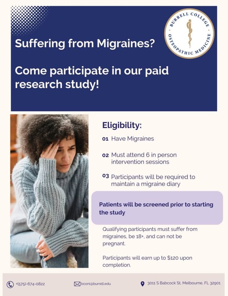 Do you suffer from migraines? You may qualify for a paid research study right here in Melbourne! Burrell College of Oste...