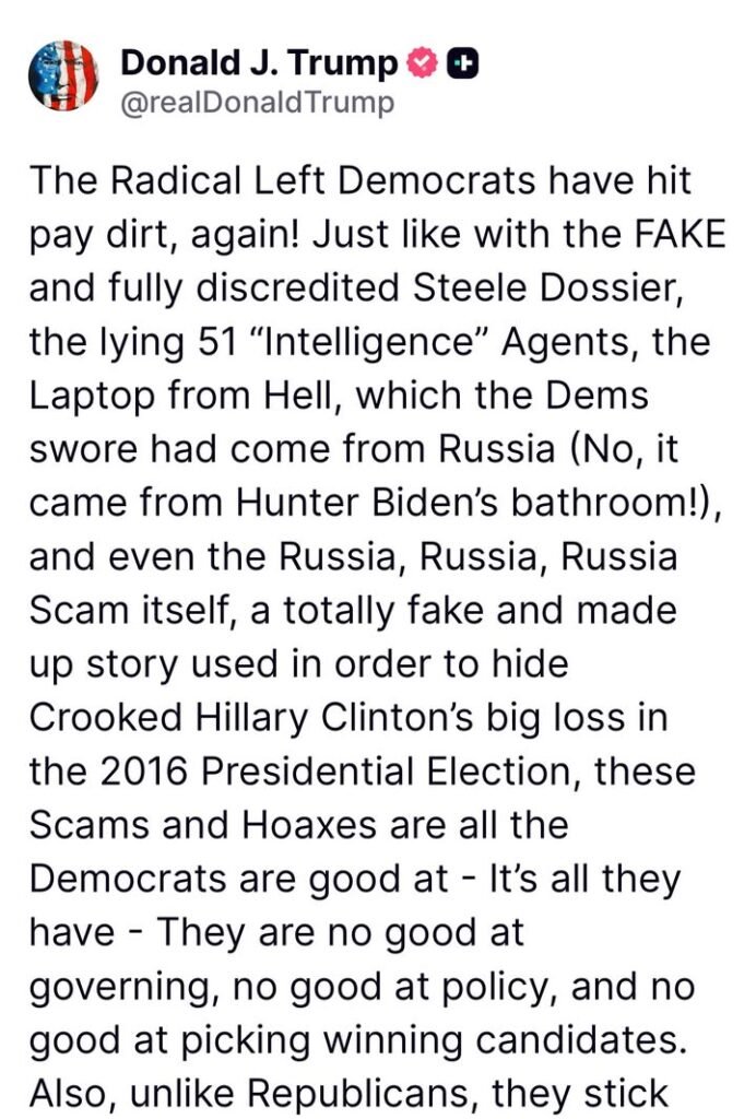 President Trump say the Epstein files are a Democrat scam and hoax and Republicans questioning it support Democrats.