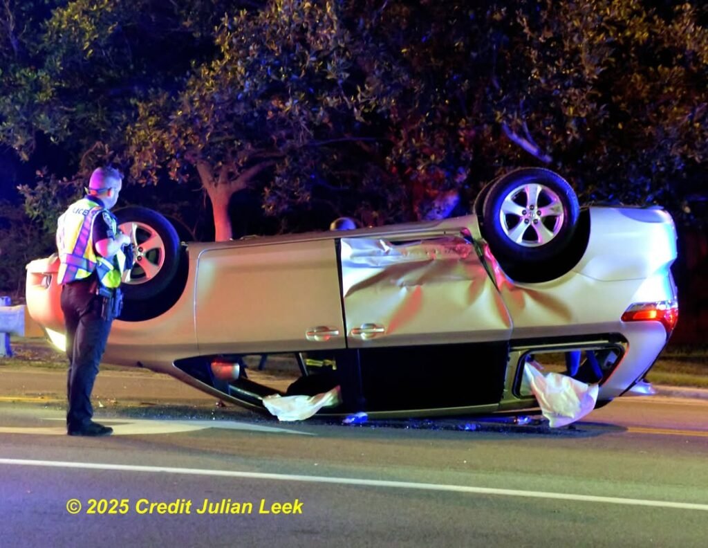 Indialantic Police Department with Indialantic Fire Department  and Brevard County Fire Rescue working a rollover accide...