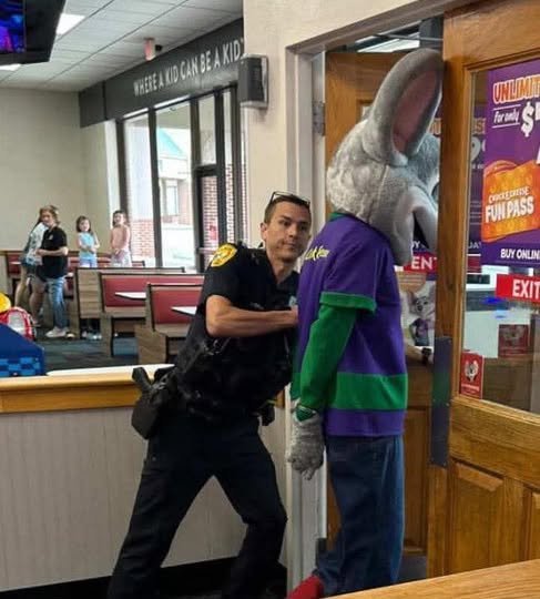 Tallahassee police arrested 41-year-old Jermell J. Jones, a Chuck E. Cheese employee, in full mascot costume during a ch...