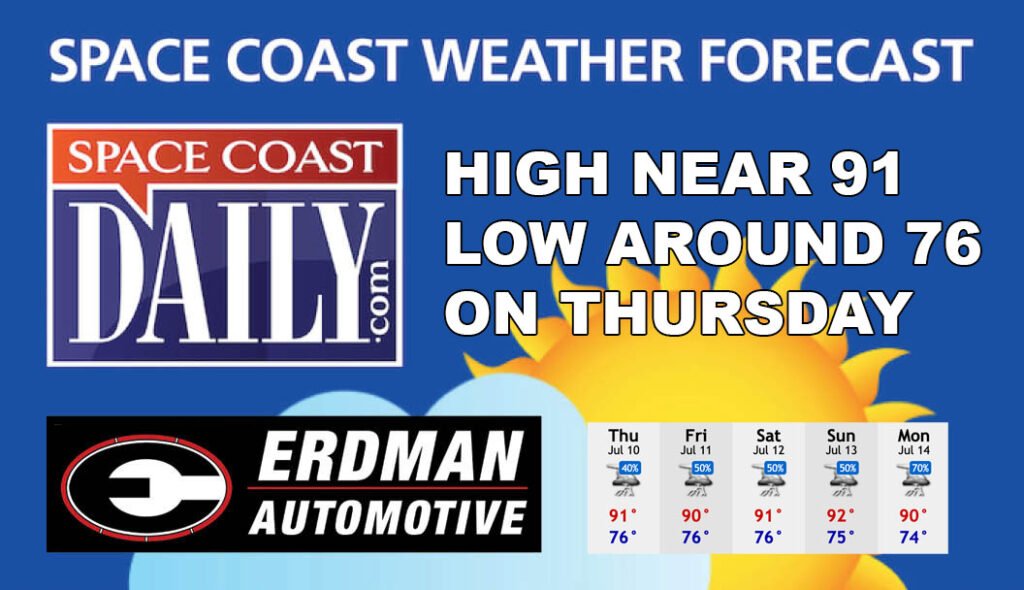 National Weather Service Calls for Chance of Thunderstorms, High Near 91 Thursday on Space Coast