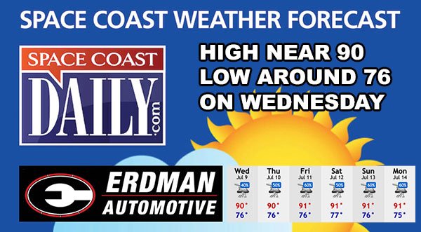 National Weather Service Calls for Chance of Thunderstorms, High Near 90 Wednesday on Space Coast