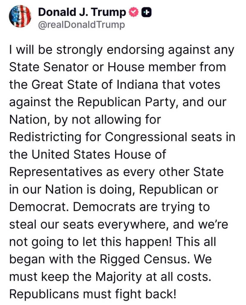 President Trump says that the census was rigged and threatens any state officials that vote against redistricting.