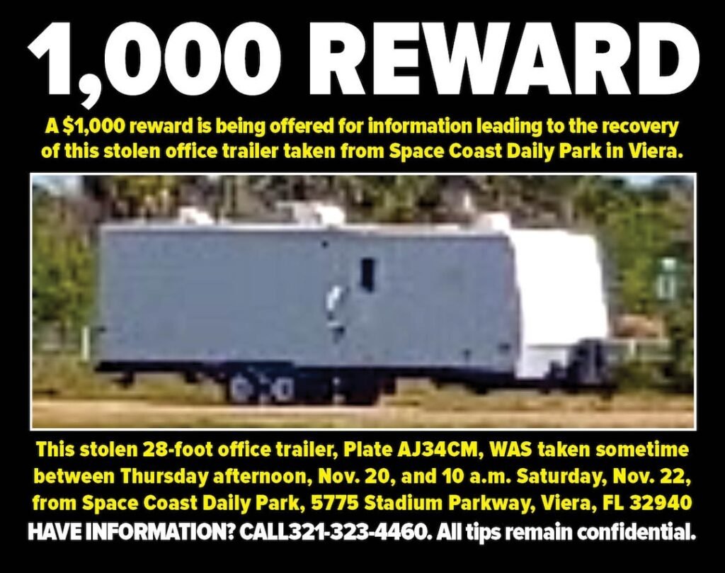 Authorities Seek Public’s Help in Locating Stolen Viera Office Trailer; $1,000 Reward Available
