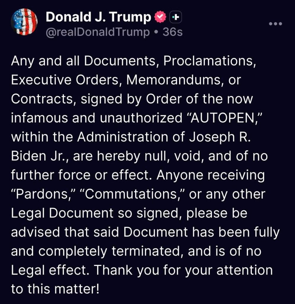🚨 BREAKING President Trump just posted that every document, executive order, proclamation, memorandum, contract, pardon...