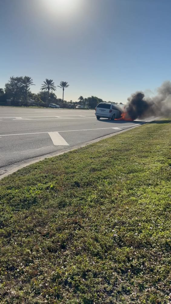 Vehicle fire in Viera in front of Adelaide. Unfortunately not a single person stopped to help this woman besides us. Whe...