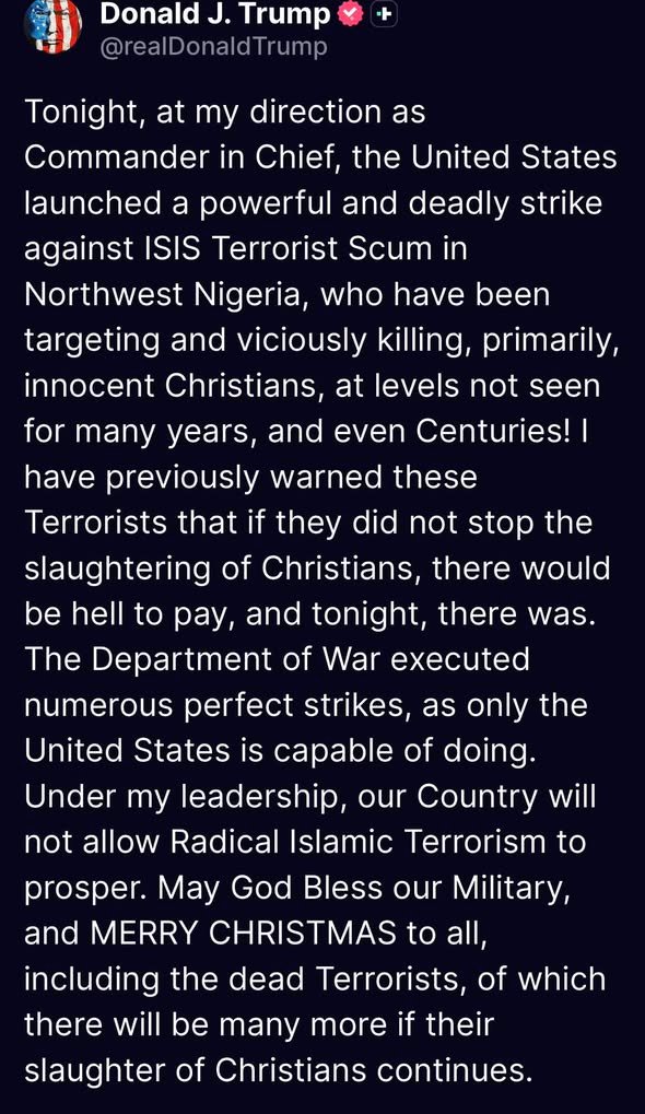 President Trump announces missle strikes in Nigeria