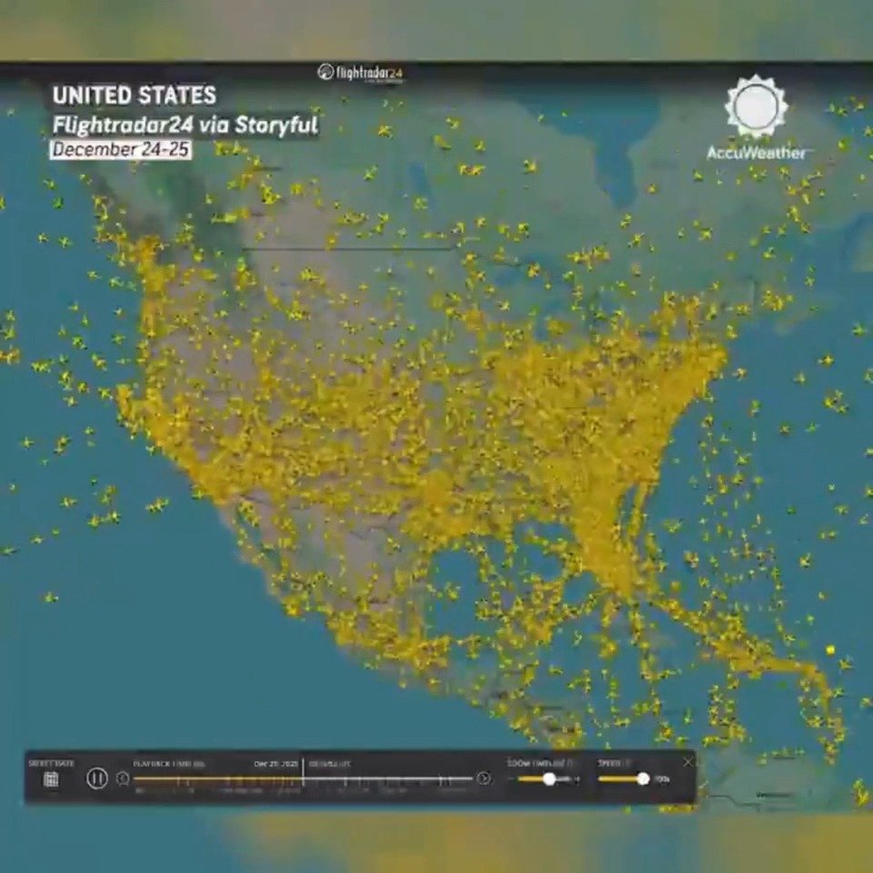 CRAZY! Did you fly for Christmas? Flight animation shows America’s airspace traffic  from Christmas Eve to Christmas Day...