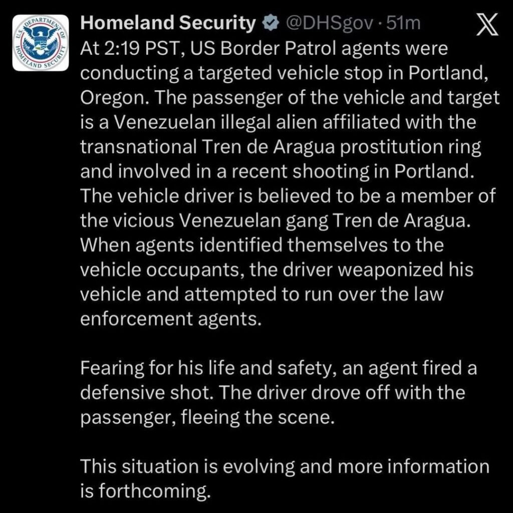DHS statement on its latest shooting that occcurred in Portland this afternoon.
