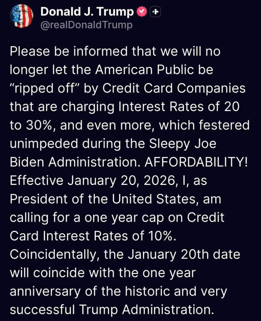 TRUMP SAYS HE’LL CAP CREDIT CARD INTEREST AT 10% Can a president actually do this? This post claims the president can un...
