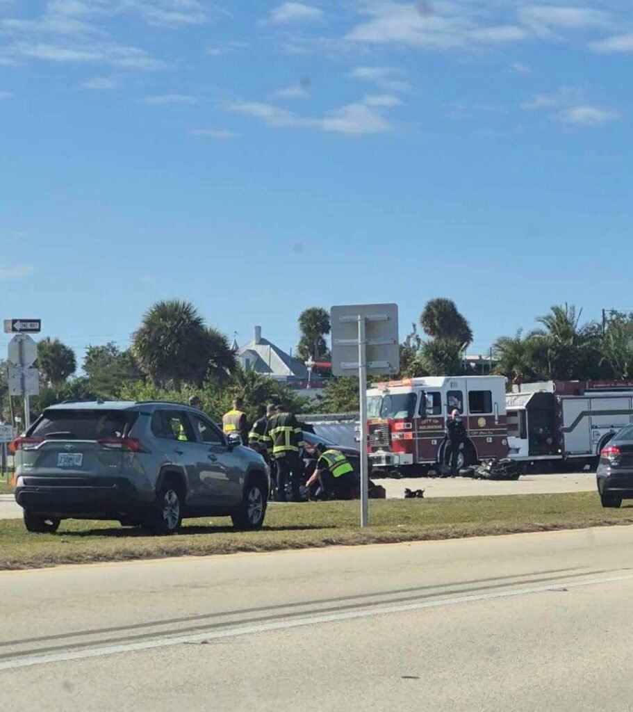 Bad motorcycle accident at Melbourne causeway heading towards the beach.
