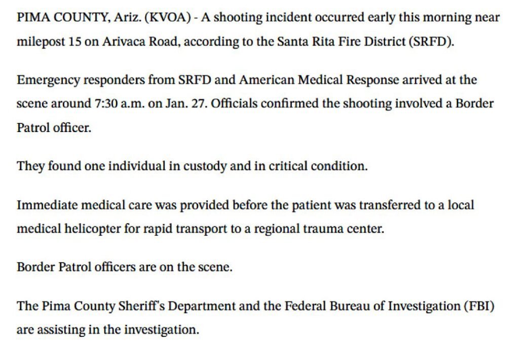 A person is reported in critical condition after being shot in an incident involving U.S. Border Patrol agents in southe...