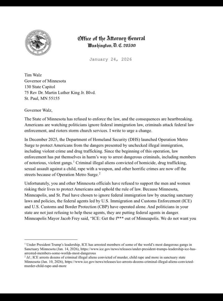 Trump admin sends letter to Governor Waltz saying they will have ICE leave Minnesota if they turn over their voter rolls...