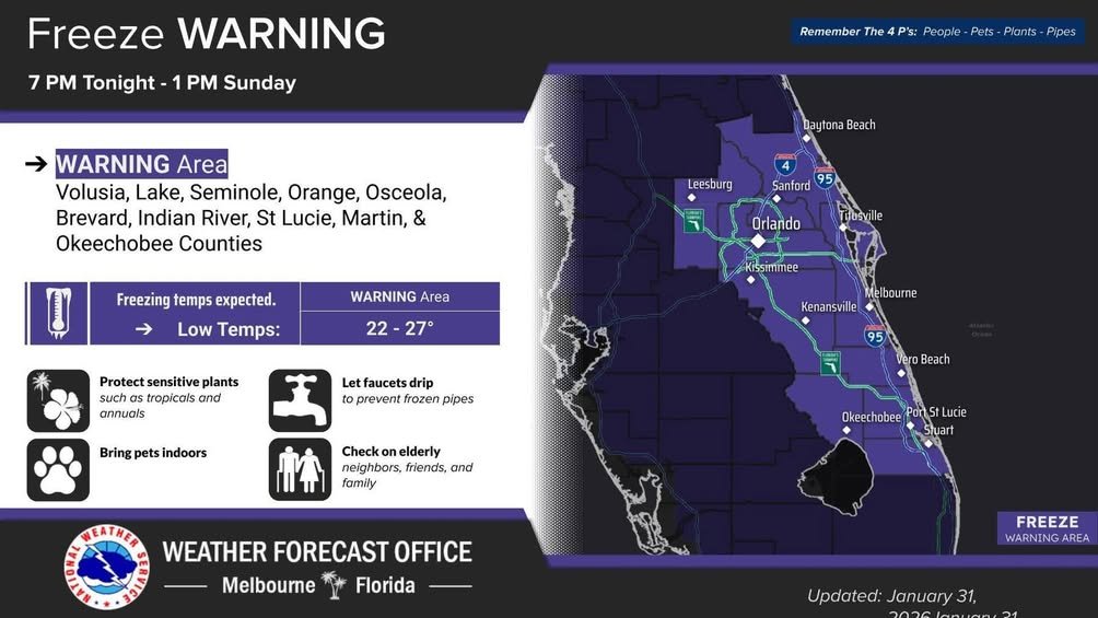 Jan 31 | Arctic air producing hard freeze conditions and dangerous wind chills moves in tonight. Strong winds develop th...