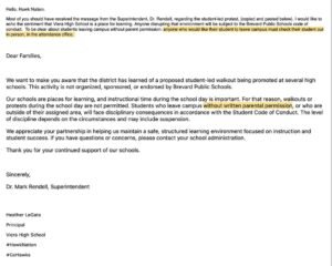 UPDATE: Conflicting Guidance From Brevard Public Schools and Viera High School on Student Walkout Sign-Out Rules We have...