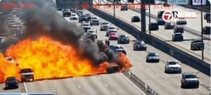 A car burst into flames Friday on Interstate 95 in Pompano Beach, shutting down all northbound lanes. Video in comments.