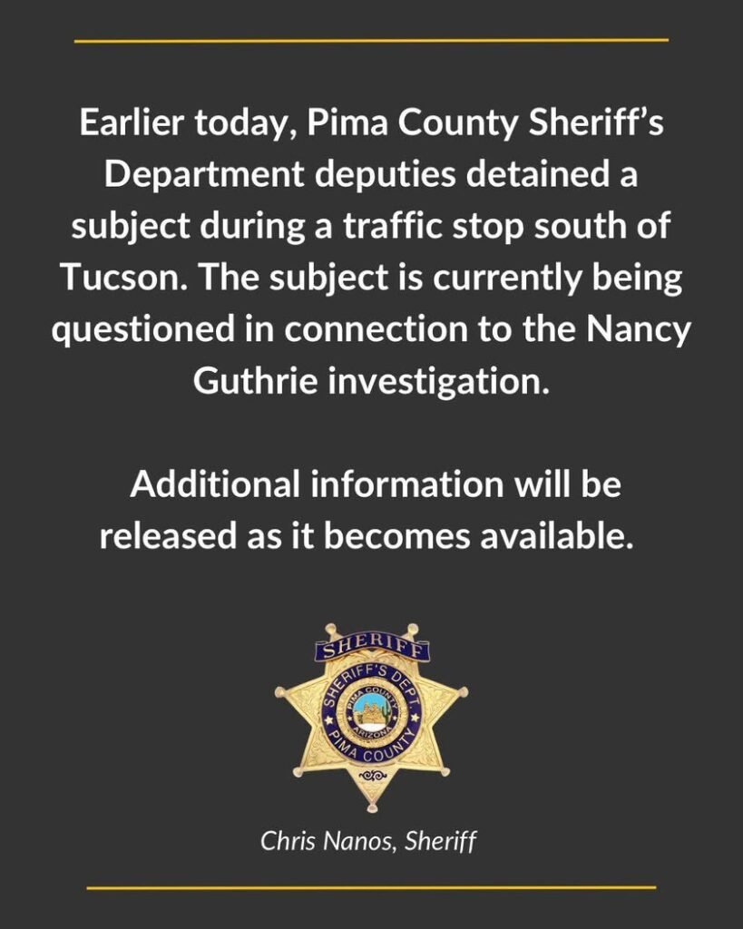 Subject detained in connection to Nancy Guthrie investigation.