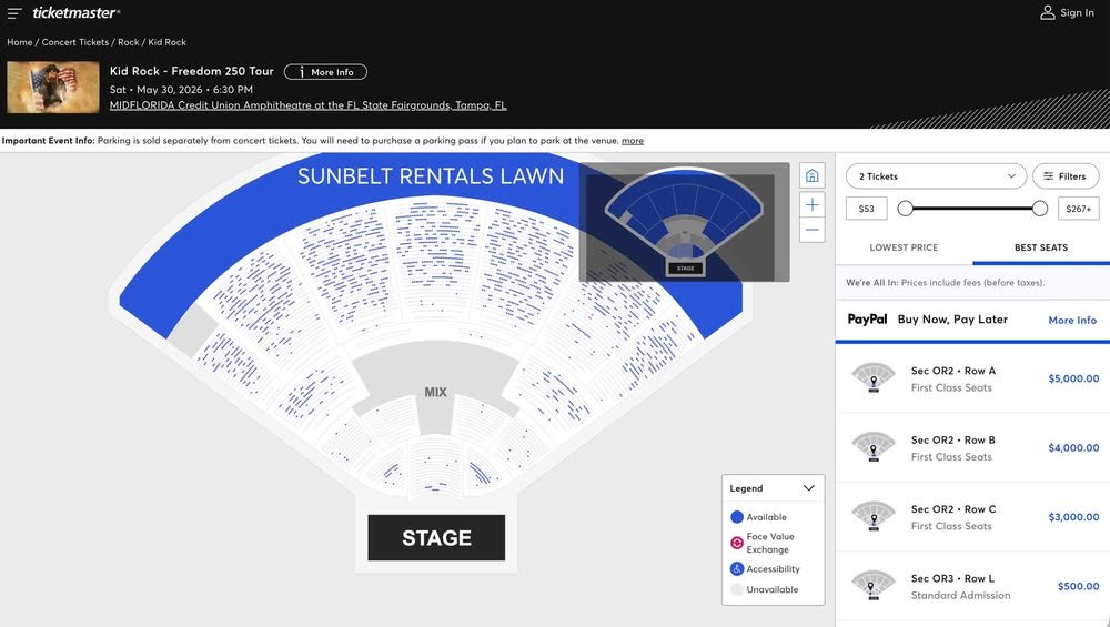 If you want to go see Kid Rock at his only show in Florida during his tour, you can grab some front-row seats for only $...