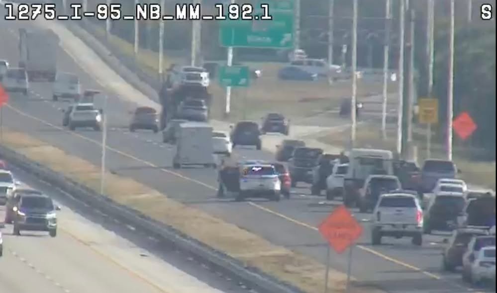 Accident 95 South at Wickham Rd exit blocking outside lane.